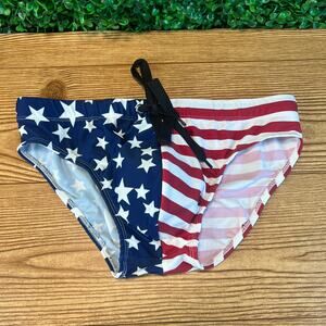 NWT F+ R Mens USA Flag Stars Low Rise Swimwear Bikini Briefs Beach Swimsuit Sz S